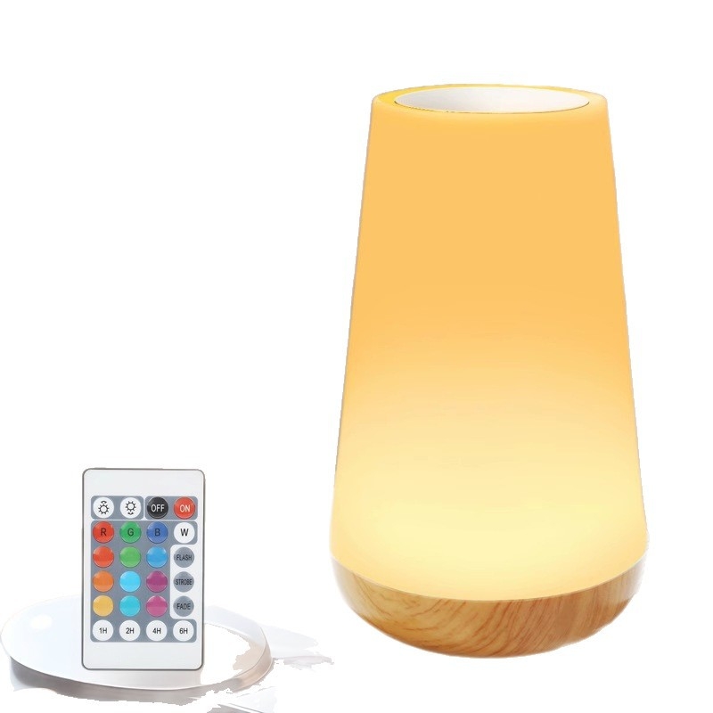 Stolna lampa s drvenim uzorkom, dodirnim i daljinskim upravljanjem, noćna lampica, 13 boja LED, podesiva