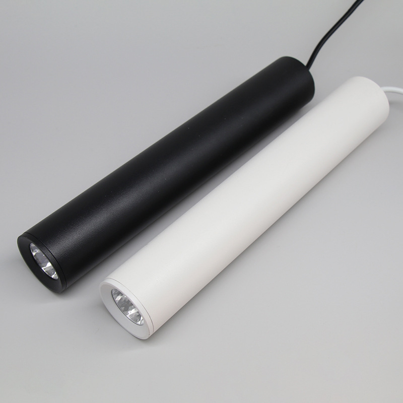 Okrugli cilindrični LED viseći luster za restorane i barove, crne boje, minimalistički stil, 12W, s jednim izvorom svjetla, prilagodljiv dizajn