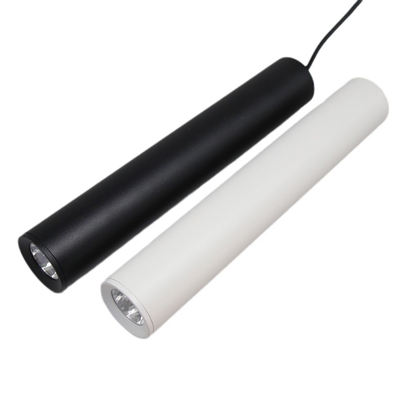 Okrugli cilindrični LED viseći luster za restorane i barove, crne boje, minimalistički stil, 12W, s jednim izvorom svjetla, prilagodljiv dizajn