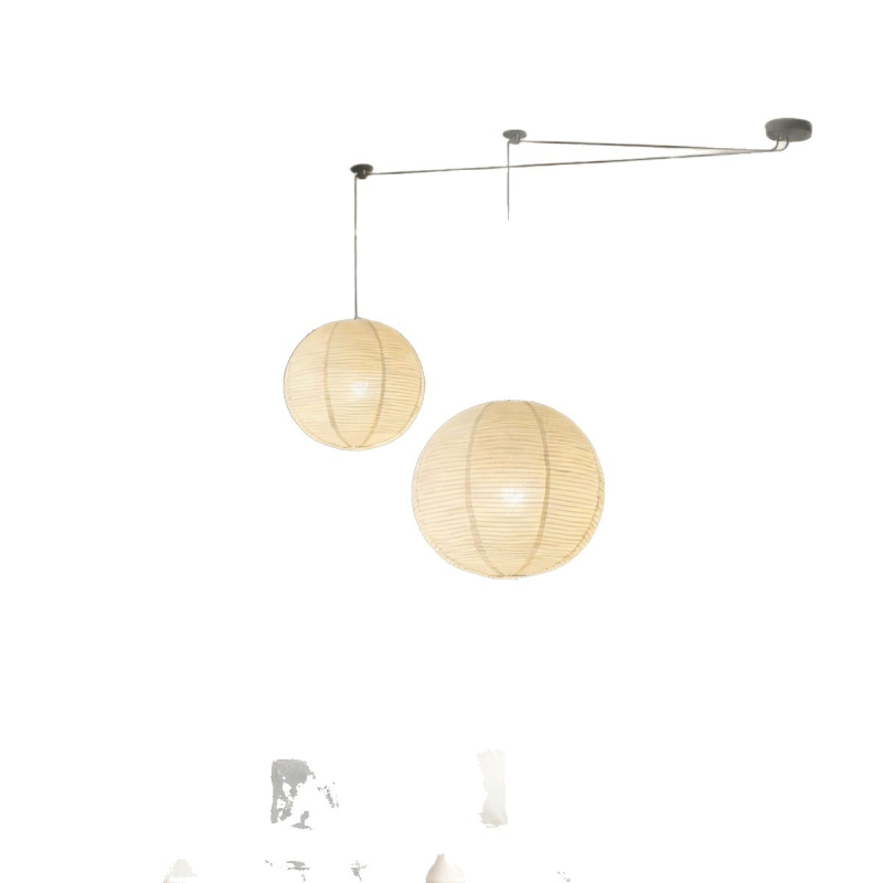 Vintage visilica s okruglim sjenilom od rižinog papira, japanski Wabi-Sabi, retro minimalističko osvjetljenje za dnevni boravak ili spavaću sobu