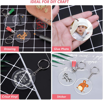 Akrilni ključni lanac – prozirni okrugli disk za DIY graviranje