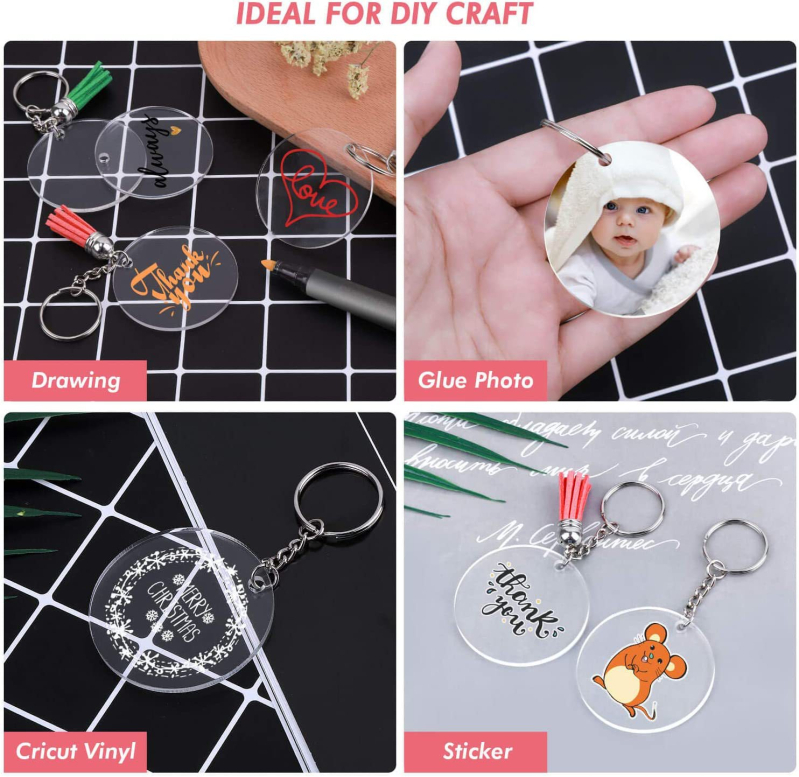 Akrilni ključni lanac – prozirni okrugli disk za DIY graviranje