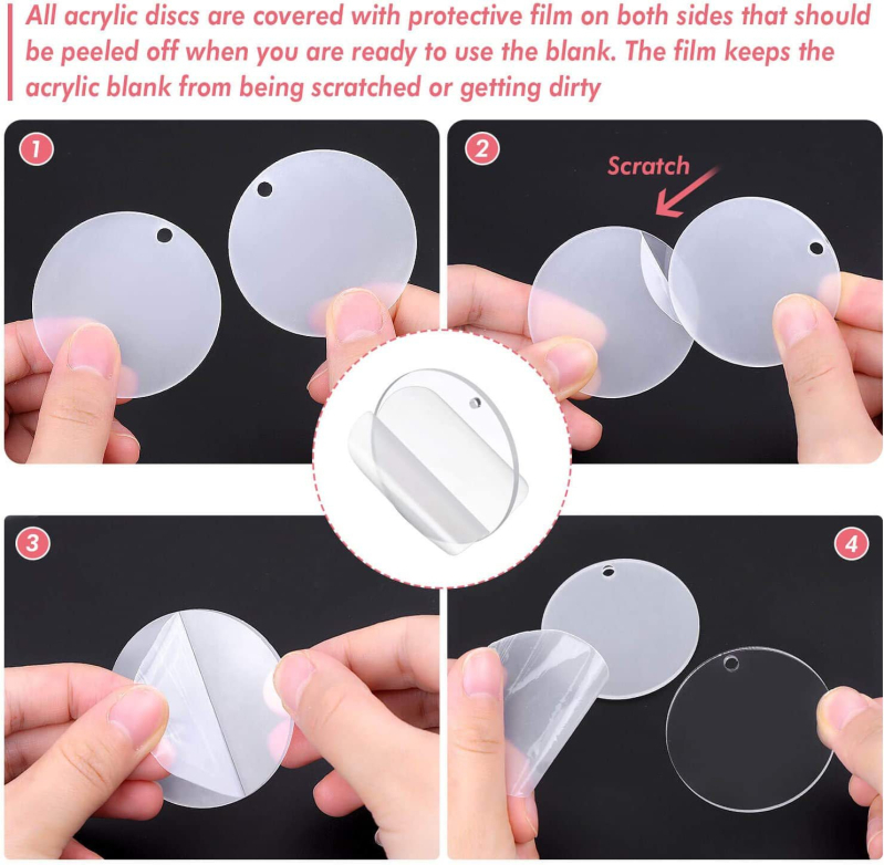 Akrilni ključni lanac – prozirni okrugli disk za DIY graviranje