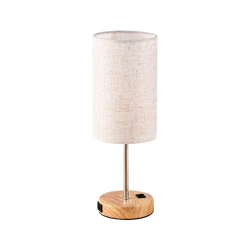 Stolna lampa s reljefom od lana i drvenim uzorkom, tri boje temperature svjetla, američki standard, noćna lampica za spavaću sobu i radnu sobu