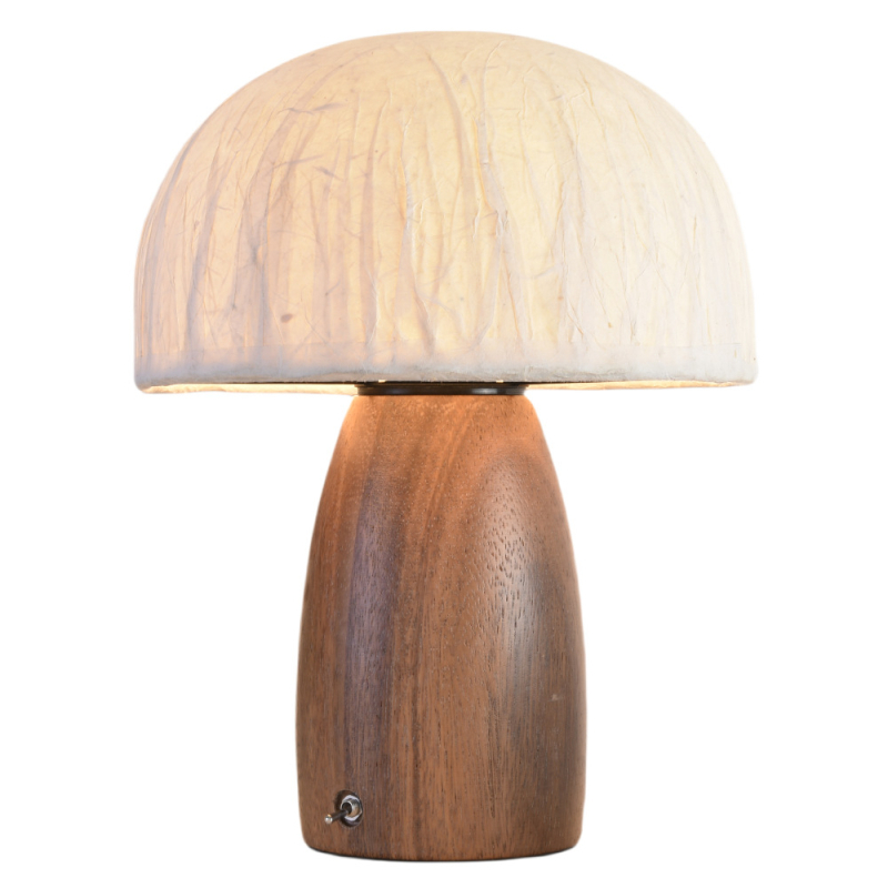 Francuski stil vintage stolna lampa, retro gljiva oblika, orah završna obrada, ambijentalno osvjetljenje za dnevnu sobu i spavaću sobu, nadahnuto wabi-sabi.