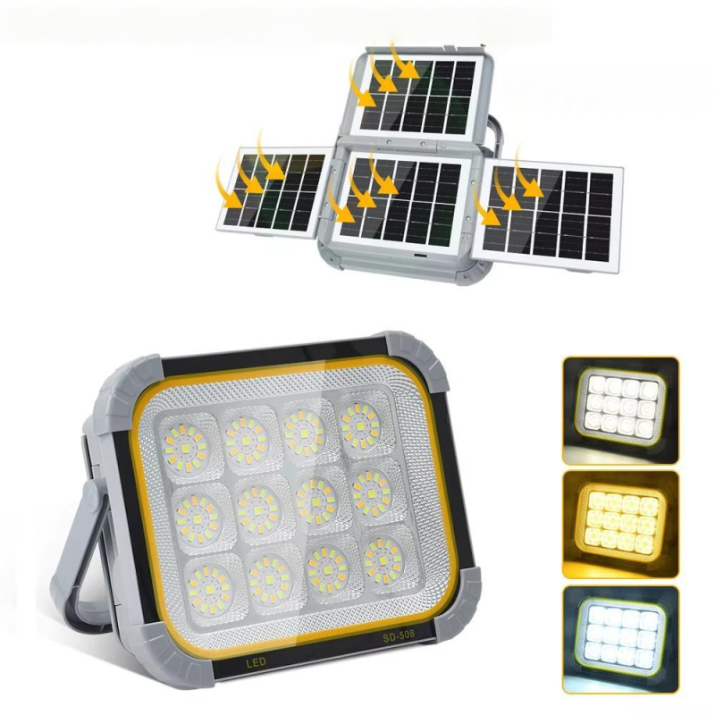 Solaran prijenosni floodlight za kampiranje, tri razine LED svjetla, punjiv