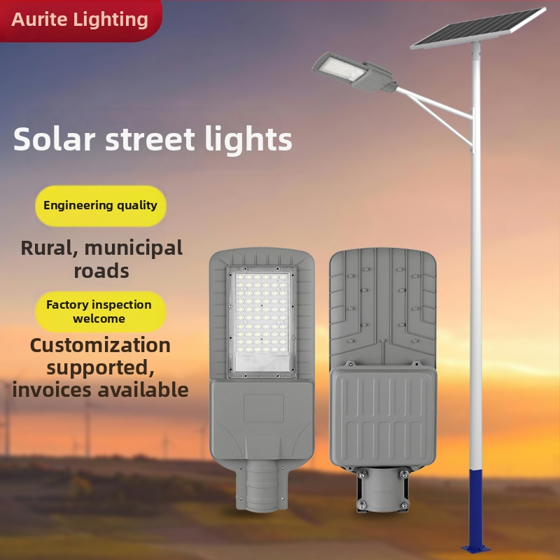 6 m solárne uličné svetlo s Yramenným ramenom, 60 W LED, oceľová konštrukcia, pre vidiecke cesty a verejné priestory
