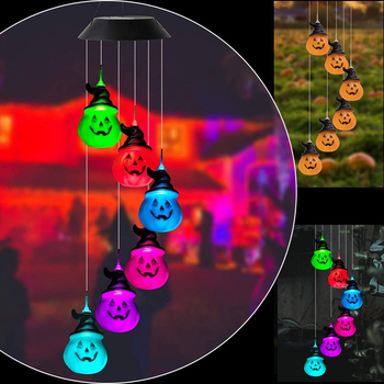 Halloween tikvica vrtna rasvjeta s više boja koje se mijenjaju i visećim zvončićima