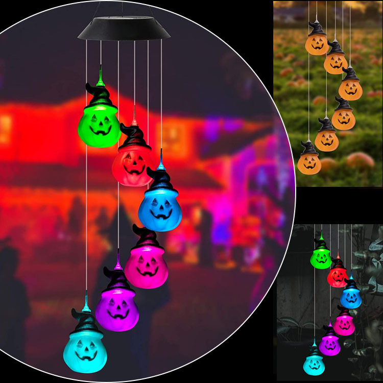 Halloween tikvica vrtna rasvjeta s više boja koje se mijenjaju i visećim zvončićima