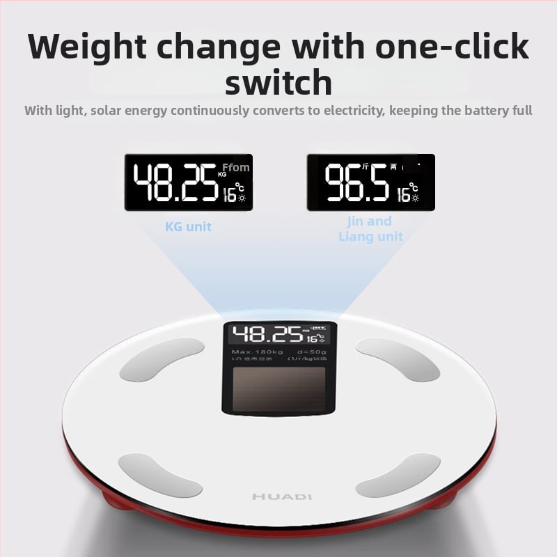 Huadi Szm005 Inteligentná váha na telesný tuk s Bluetooth, domáca digitálna váha, napájaná svetelnou energiou