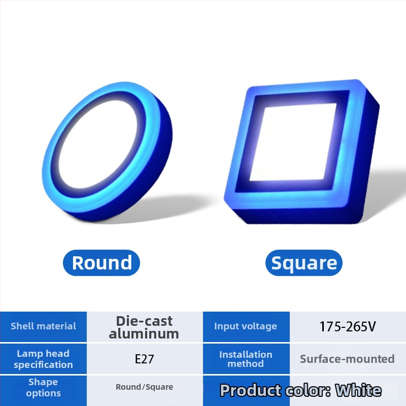 LED downlight kružnog i kvadratnog oblika s RGB panelom, površinska montaža, dvobojni, ultra jasan za kupaonicu i kuhinju