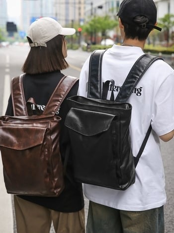 Unisex ruksak od PU, jednobojni biker stil, 20–35 L, antibakterijska podstava, za 9-inčni prijenosnik, zračne jastuke na naramenica, za dnevne i putne potrebe.