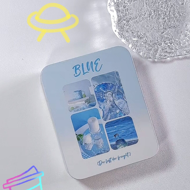 Kovinska kutija za kartice s preklopnim poklopcem, slatki crtani stolni organizator, kompaktne dimenzije 9,3 × 7,5 × 2,5 cm, kapacitet 100 ml