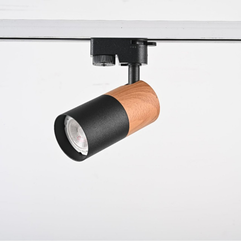 Spot s GU10, površinski ugrađen, s jednom glavom, zamjenjiv izvor svjetla; drveni uzorak; pogodna za hodnik, blagovaonu, dnevni boravak i garderobu; minimalističko podesivi downlight.