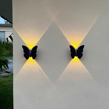 Solárna vonkajšia stenová lampa s motýľom – jednoduché osvetlenie pre schody, chodbu, dvor a balkón