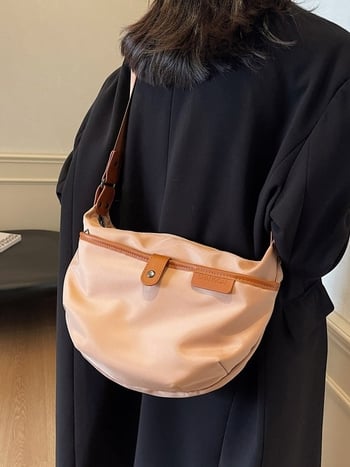 Vodootporna najlon crossbody torba s jednim remenom, svakodnevni gradski stil, veliki kapacitet, kontrastne boje.