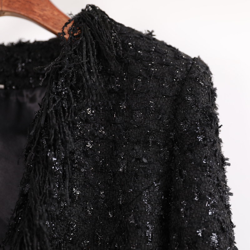 Ženska jakna od vunenog tweeda za jesen-zimu, inspirirana Chanelom, haute couture, s resicama i svjetlim heklanim uzorcima, uski kroj