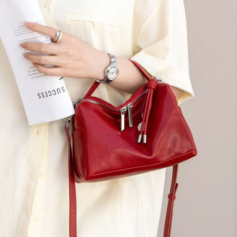 Ženska crossbody torbica od prave kože, svakodnevna upotreba, korejskog stila, mekana koža, srednja veličina, velik kapacitet