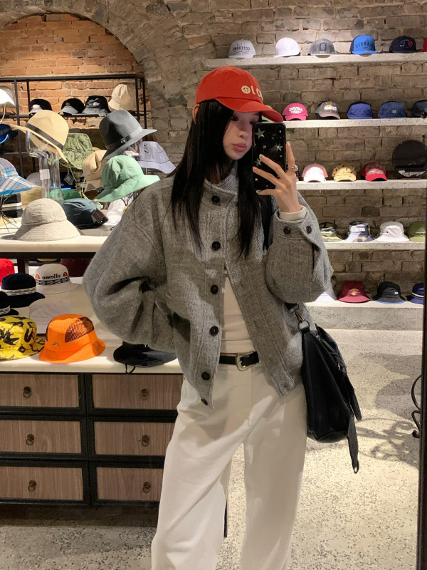 Ženski sivi tweed kaput za proljeće, korejski stil, ležeran kroj, dojam vrhunske kvalitete