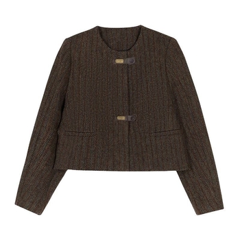Női chenille kabát barna színben, őszi szezon elejére, vintage stílus, könnyű, laza szabás, gombokkal és zsebekkel