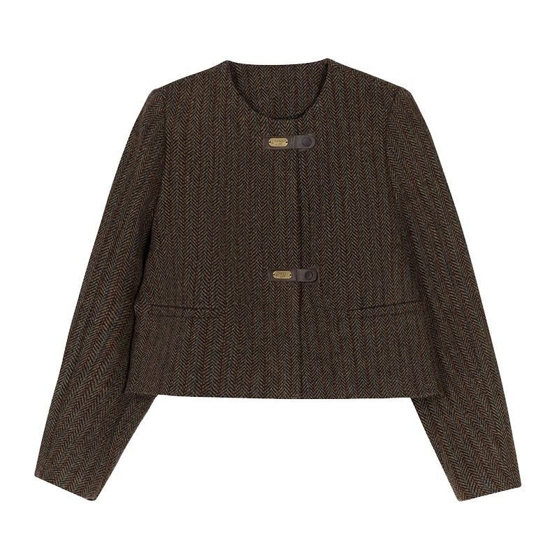Női chenille kabát barna színben, őszi szezon elejére, vintage stílus, könnyű, laza szabás, gombokkal és zsebekkel