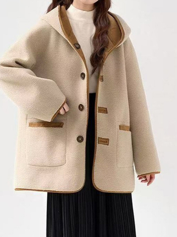 Női kapucnis shearling kabát, kétoldalas, kényelmes, vastag, kis méret, téli 2025 modell