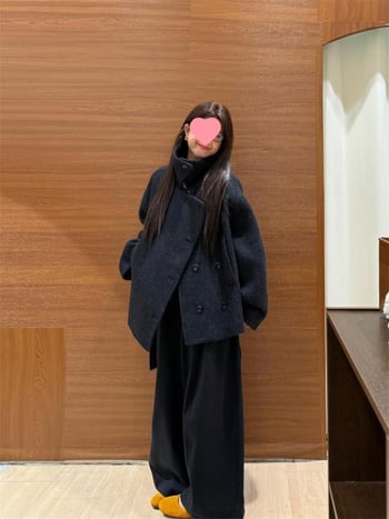 Palton din lână, în stil coreean, pentru femei, toamnă–iarna, design nou, croială lejeră, inspirat de Hepburn