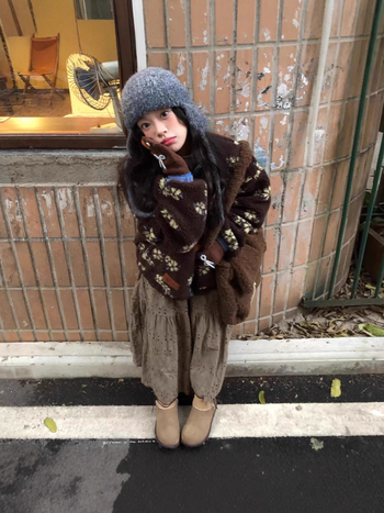 Ženska vintage jakna od ovčjeg lišaja (shearling) s cvjetnim uzorkom, deblja za jesen-zimu, širok casual kroj, korejski stil