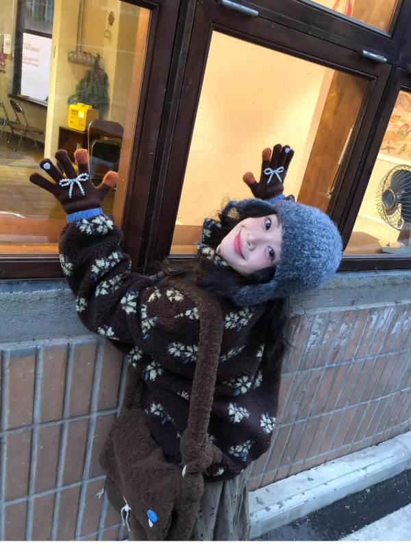 Ženska vintage jakna od ovčjeg lišaja (shearling) s cvjetnim uzorkom, deblja za jesen-zimu, širok casual kroj, korejski stil