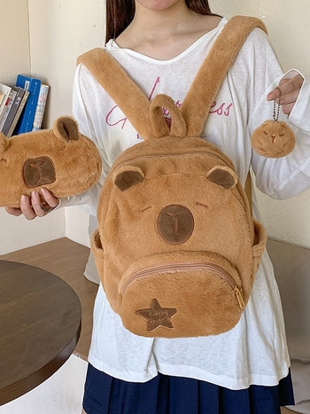 Capybara plišani ruksak – trodjelni set za učenike, s velikim kapacitetom