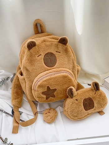 Capybara plišani ruksak – trodjelni set za učenike, s velikim kapacitetom