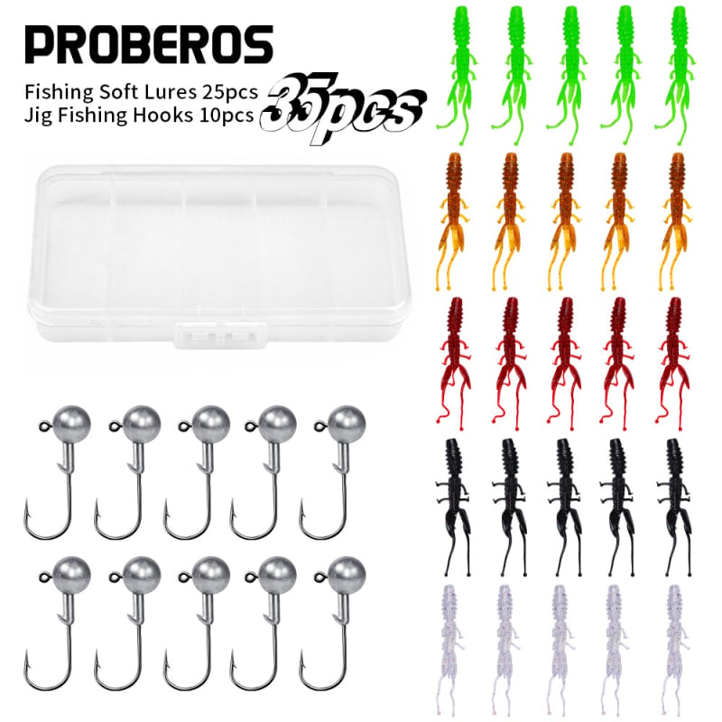 Proberos Ned Rig set za ribolov – meki mamci od škampova, plivajući, udice s olovnom glavom, slani miris, pakiranje na veliko