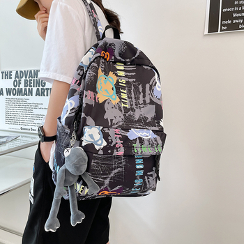 Unisex platneni ruksak Harajuku stila s graffiti otiskom, korejskog stila, 20–35 L, pogodan za 16-inčni laptop, prozračan, vodootporan, svakodnevna upotreba