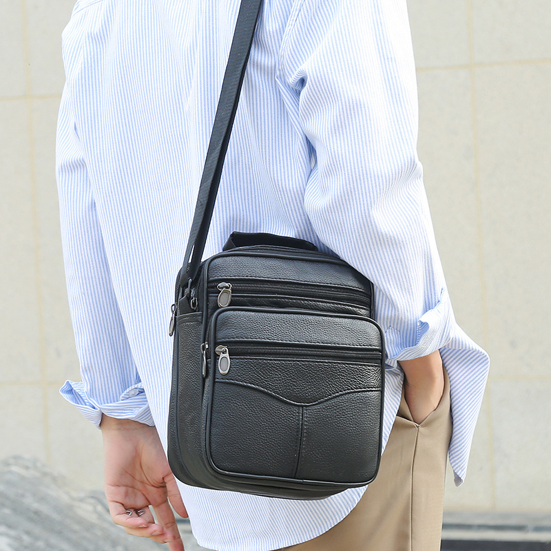 Geantă bărbătească din piele naturală, crossbody, capacitate mare, pentru exterior, multifuncțională, rezistentă la apă