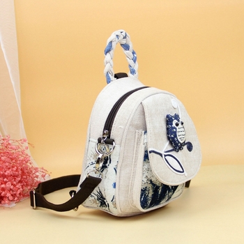 Etno-retro torba preko ramena s platnenim motivom sove, nacionalni stil, lagana svakodnevna torba