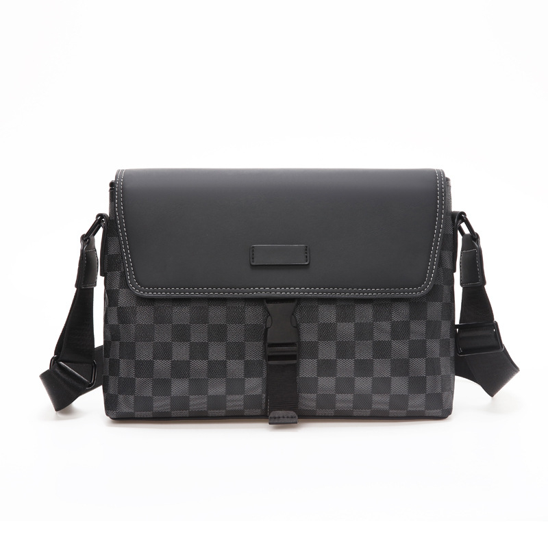 Muška crossbody torba s horizontalnim dizajnom, velika kapaciteta, preklopna klapa, karirani uzorak, pogodna za poslovna putovanja i svakodnevnu upotrebu, kompatibilna s 10-inčnim prijenosnim računalom