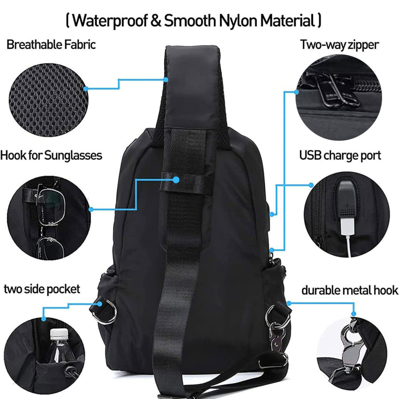 Muška crossbody torbica preko jednog ramena za outdoor putovanja i vožnju biciklom, lagana poliesterska torba za prsa