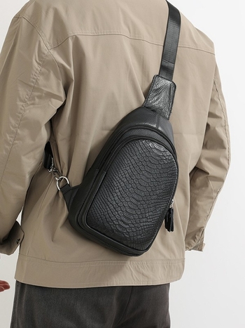Muška kožna torba za prsa s uzorkom krokodila, vodootporna, za 8-inčni laptop, crossbody, poslovni stil
