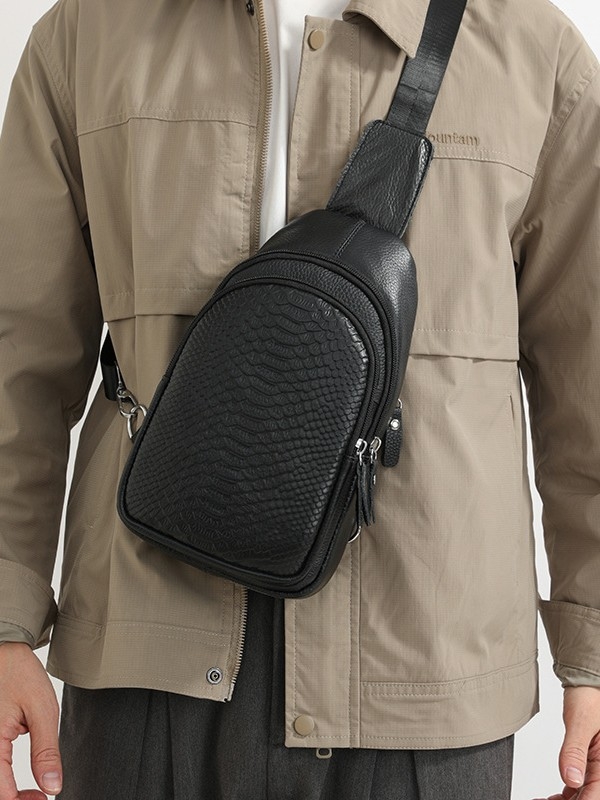 Muška kožna torba za prsa s uzorkom krokodila, vodootporna, za 8-inčni laptop, crossbody, poslovni stil