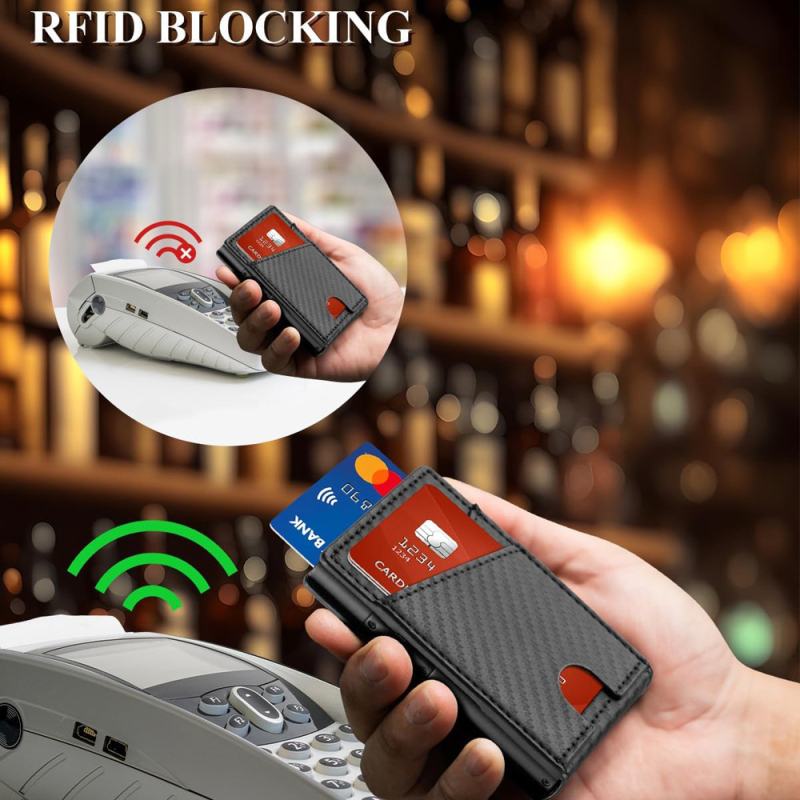 Držač RFID kartica od karbonskih vlakana s zaštitom od krađe, klips za novčanice, automatsko izbacivanje kartica, tanak metalni novčanik