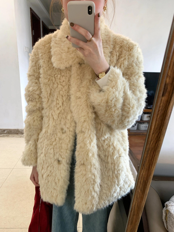 Ženski zimski kaput s umjetnom ovčjom vunom i krznom, korejski stil