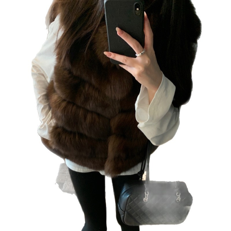 Ženski prsluk od umjetne krznene tkanine s izgledom minka, retro elegantan gradski stil, bez rukava