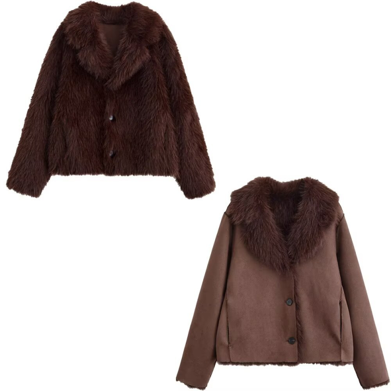 Myst&Za Ženska zimska jakna 2025, casual stil, lažni krzno, obostrano nošenje, 3046381