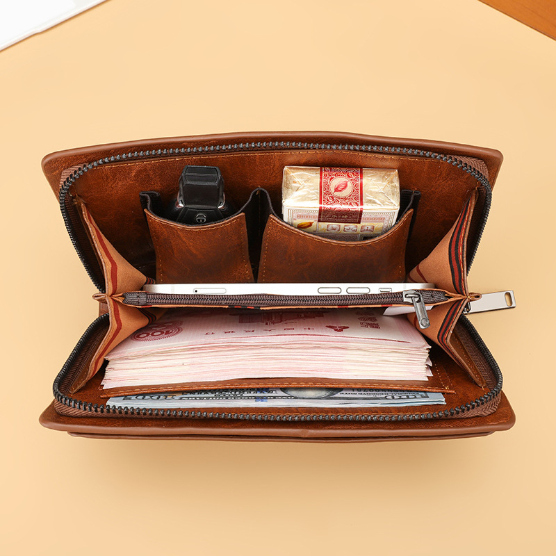 Stilizirani dugi muški novčanik s višestrukim pretincima za kartice, muški clutch torba, veliki odjeljak za banknote i prijenosni novčanik za kovanice