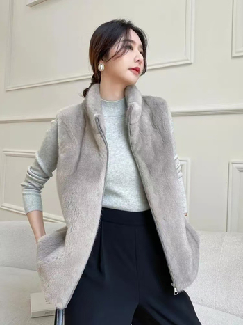 Ženska vesta od umjetnog mink krzna, jesen-zima, korejski stil, casual kroj, stojeći ovratnik, zatvarač, topla krznena vesta