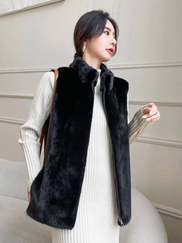 Ženska vesta od umjetnog mink krzna, jesen-zima, korejski stil, casual kroj, stojeći ovratnik, zatvarač, topla krznena vesta