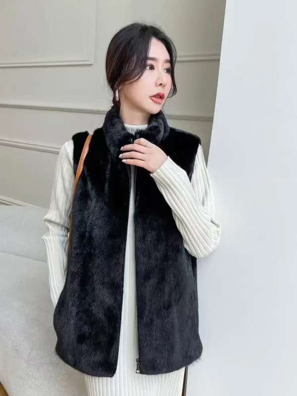 Ženska vesta od umjetnog mink krzna, jesen-zima, korejski stil, casual kroj, stojeći ovratnik, zatvarač, topla krznena vesta