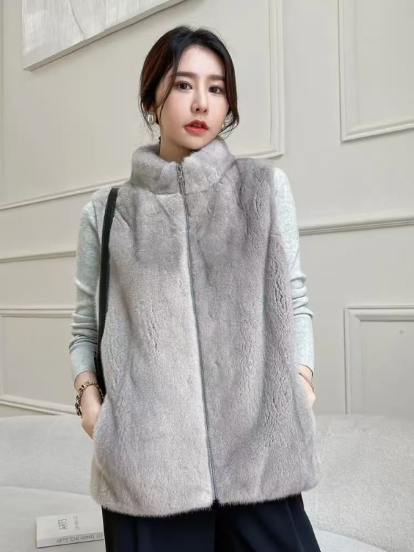 Ženska vesta od umjetnog mink krzna, jesen-zima, korejski stil, casual kroj, stojeći ovratnik, zatvarač, topla krznena vesta