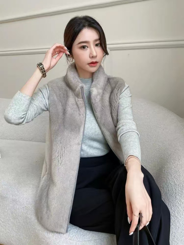 Ženska vesta od umjetnog mink krzna, jesen-zima, korejski stil, casual kroj, stojeći ovratnik, zatvarač, topla krznena vesta