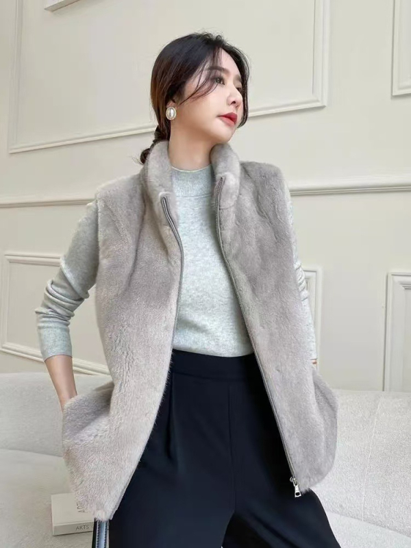 Ženska vesta od umjetnog mink krzna, jesen-zima, korejski stil, casual kroj, stojeći ovratnik, zatvarač, topla krznena vesta
